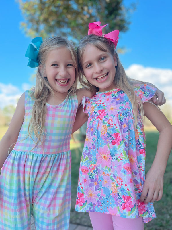 Girls Easter Plaid Romper with Matching Bow - Bowtism